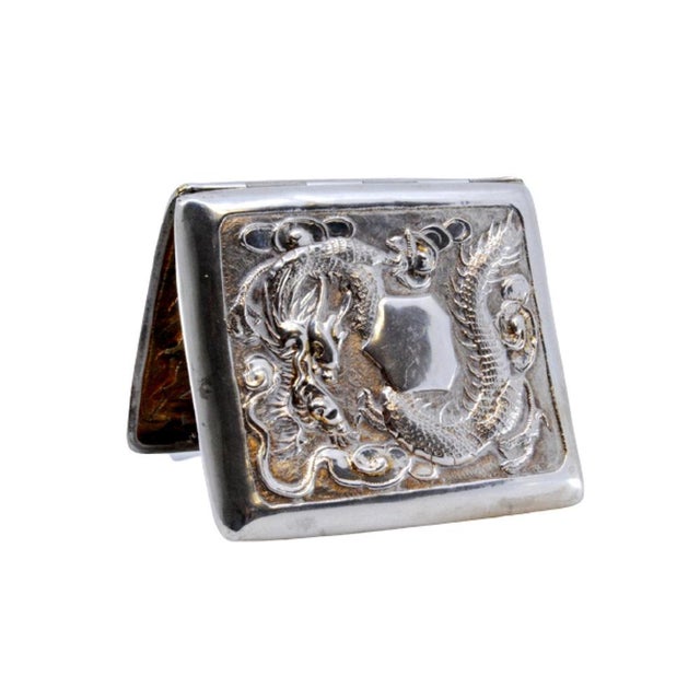 Silver Cigarette Case with Palm Trees Relief, Mythical Figures and Golden Interior For Sale - Image 10 of 10
