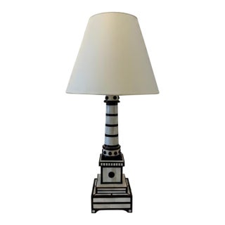 Black and Ivory Bone Inlaid Table Lamp For Sale