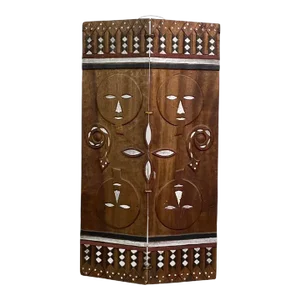Vintage African Hand Carved Polychrome Wood Bifold Panels