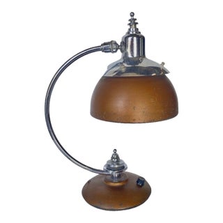 1930s Machine Age Chrome and Copper Desk Lamp For Sale