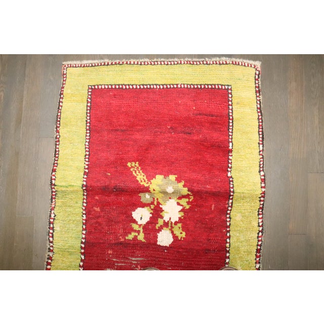 Cherry Red Lime Green 20th Century Turkish Runner, 2' X 8'6'' For Sale - Image 10 of 10
