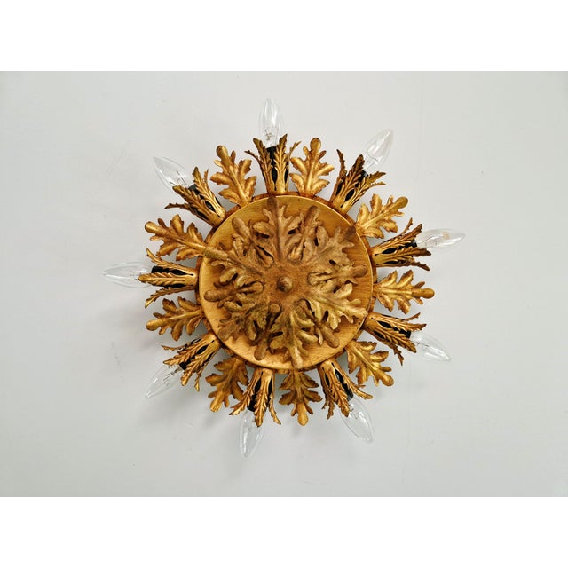 1970s Floral Ceiling Light in Gilded Metal from Banci Firenze, Italy, 1970 For Sale - Image 5 of 13