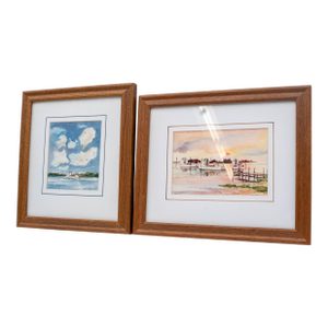 Pair of Nautical Watercolor Fishing Boat Paintings Signed George D Post