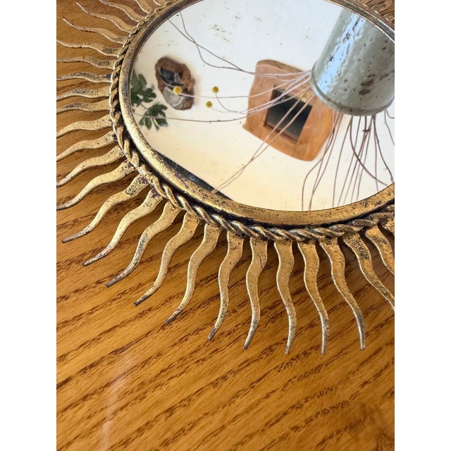 Metal Patinated Gold Sunburst Mirror, 1970s For Sale - Image 7 of 18