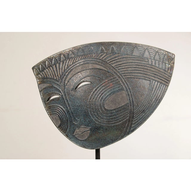 Metal Jacinthe Bruneau Pair Tribal Mask Raku Ceramic Sculptures For Sale - Image 7 of 13