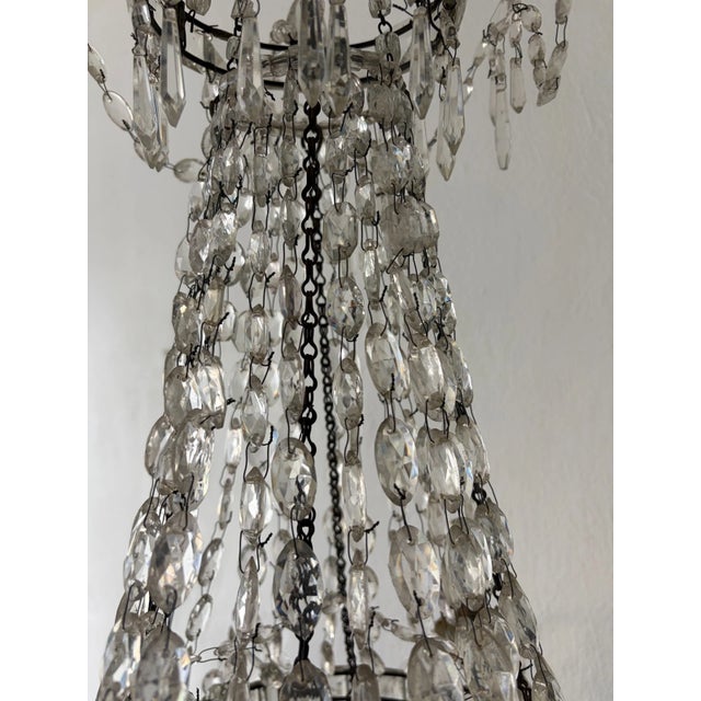 Glass 19th C Rare Crystal Beaded Empire Chandelier French Hand Tied Oval Prisms, C1850 For Sale - Image 7 of 17