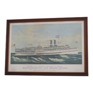 Currier & Ives Massachusetts Steamship Framed Colored Engravings