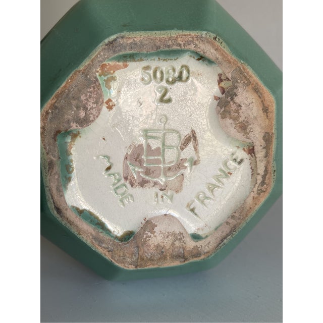 Ceramic Art Deco Green and Brown Pour Glazed Vase from Faïencerie De Bruyn, France, 1940s For Sale - Image 7 of 8