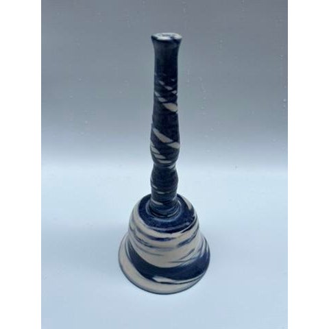 Rustic Blue and White Pottery Bell For Sale - Image 3 of 6