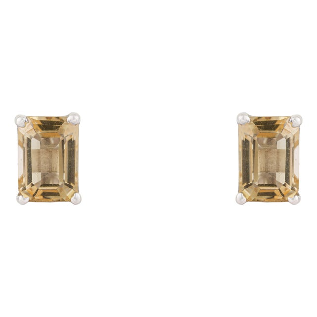Art Deco Style Tiny 1.77 Ct Octagon Cut Citrine Stud Earrings in 925 Silver 2 Pieces For Sale
