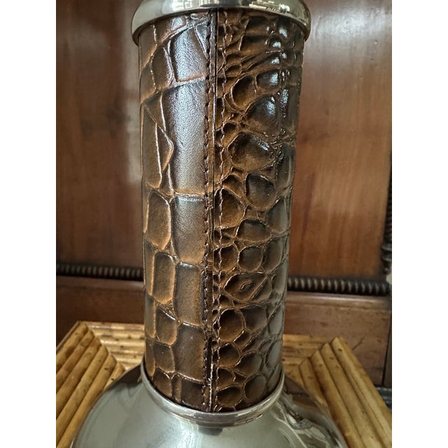 Vintage 8” Leather and Silverplate Ralph Lauren Style Candleholder For Sale - Image 11 of 18