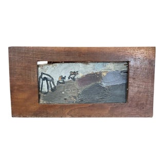 Mid Century Folk Art, Primitive Painting on a Piece of Wood With a Great Old Wood Frame For Sale
