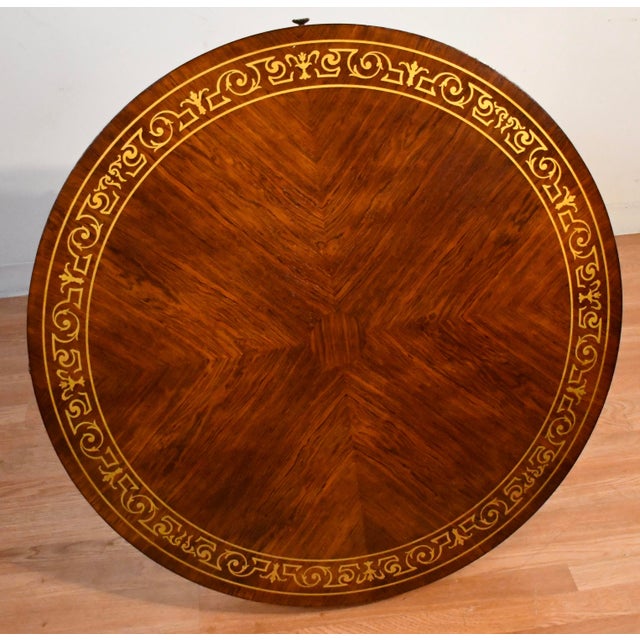 19th English Regency Rosewood Center Accent Table Brass Inlaid Top 2 Drawers For Sale - Image 9 of 16