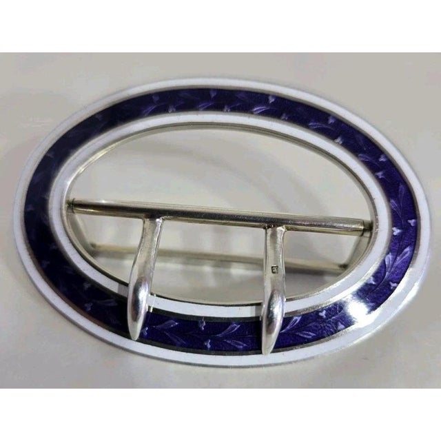 Antique Edwardian Sterling Silver Guilloché Enamel Buckle, 1910 For Sale - Image 6 of 18
