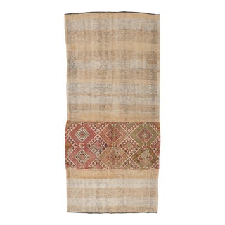 Vintage Turkish Embroidered Kilim Rug - 4`4″ X 9`4″ Ft. For Sale