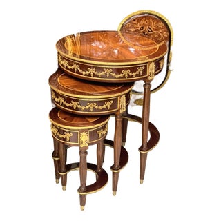 Elegant French Nesting Accent Tables – Set of 3 With Hand-Gilded Gold Leaf Finish For Sale