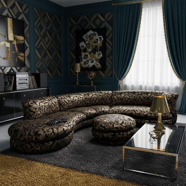 Black 1980s 3 Piece Preview Sectional Sofa With Ottoman For Sale - Image 8 of 8