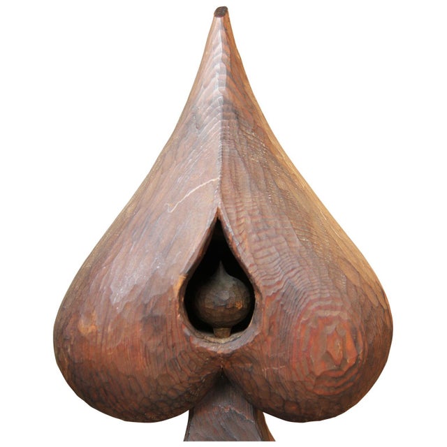Modern surrealist abstract wooden sculpture by Texas artist Roy Fridge. The work features a prominent spade shape with two...