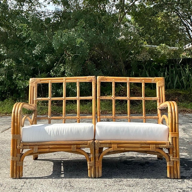 Coastal Vintage Coastal Bent Rattan Loveseat For Sale - Image 3 of 9