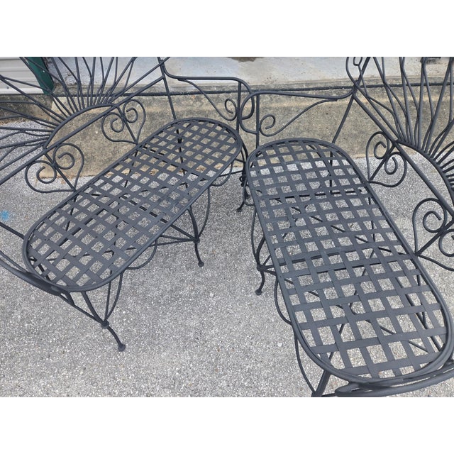 Metal 1950s Wrought Iron Salterini Style Peacock Benches - Set of 2 For Sale - Image 7 of 9