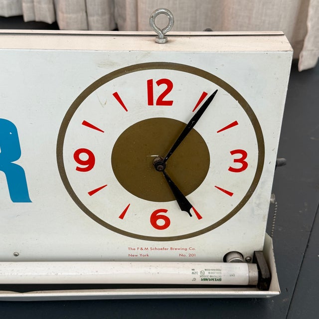 Mid 20th Century Schaefer "Cold Beer" Lit Wall Sign Clock For Sale In New York - Image 6 of 8