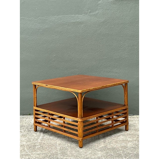 Vintage Stick Rattan Side Table For Sale - Image 4 of 12