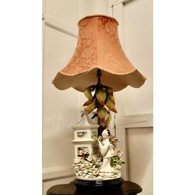 Large figural ceramic table lamp by d. Polo uiato, capodimonte style. This is a large and rare piece lamp, the lamp is a...