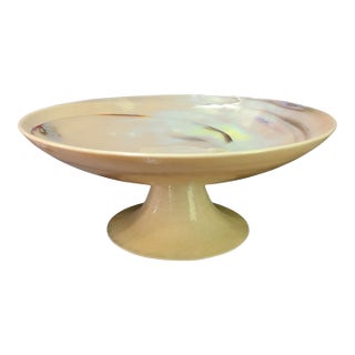 Vintage Murano Attributed Opalescent Art Glass Pedestal Platter Cake, Fruit Stand For Sale
