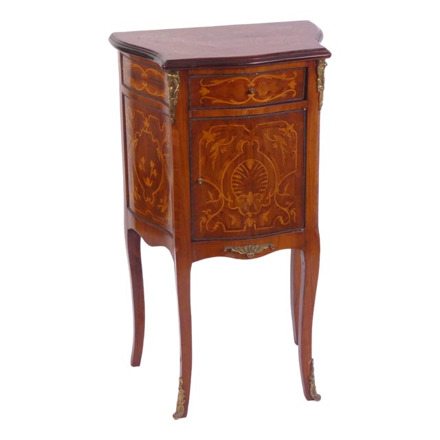 Antique English Marquetry Side Table with Brass For Sale