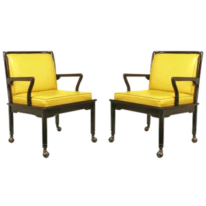 Widdicomb Ebonized Wood and Saffron Upholstered Lounge Chairs - a Pair