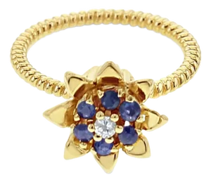 Tall Sapphire Tulip Ring 14k Yellow Gold, Size 4