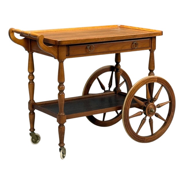 Swedish Modern, Rolling Bar Cart, Wood, Brass, Sweden, 1970s For Sale