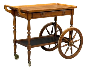 Swedish Modern, Rolling Bar Cart, Wood, Brass, Sweden, 1970s