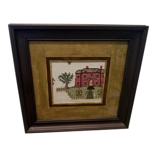 Schumacher “Merrifield Sampler” Textile Art in Upcycled Burnt Umber Frame For Sale
