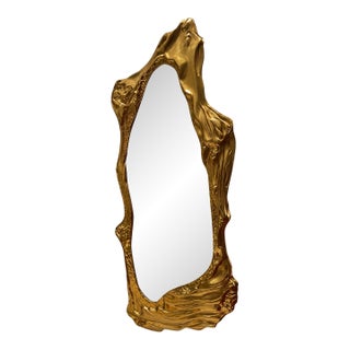 Luxury Gold Sculptural Full Length Floor Mirror 78.7" Organic Statement Mirror For Sale