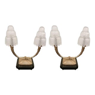 French Art Deco "Waterfall" Table Lamps Signed by Sabino - a Pair For Sale