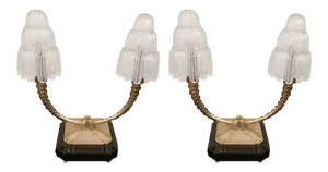 French Art Deco "Waterfall" Table Lamps Signed by Sabino - a Pair
