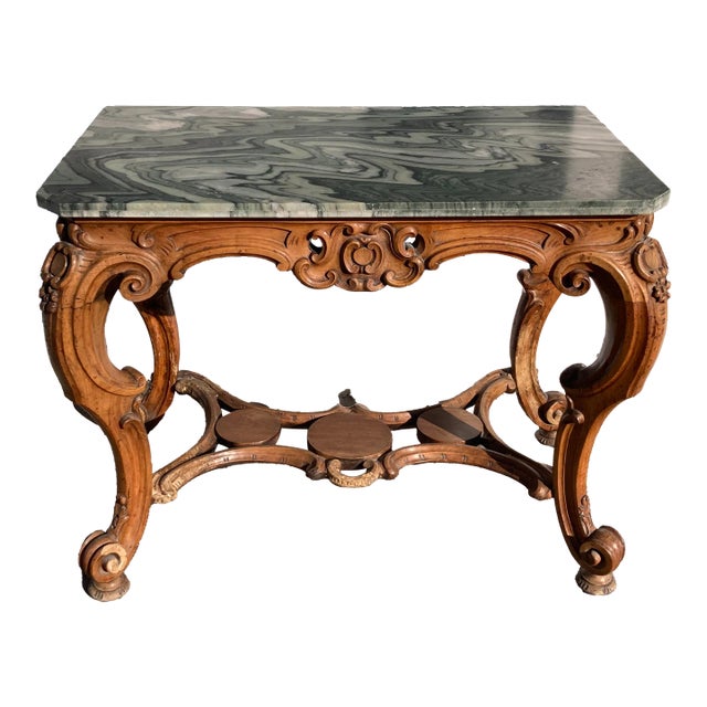 Italian 18th Century Regency Console With Green Marble Top For Sale