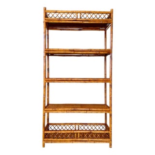 Vintage Boho Coastal Brighton Pavilion Style Scorched Bamboo Étagère by Goldenrod For Sale