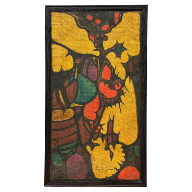 Paint Colourful Abstract Gouache on Burlap by French Painter Emile Gerard For Sale - Image 7 of 7