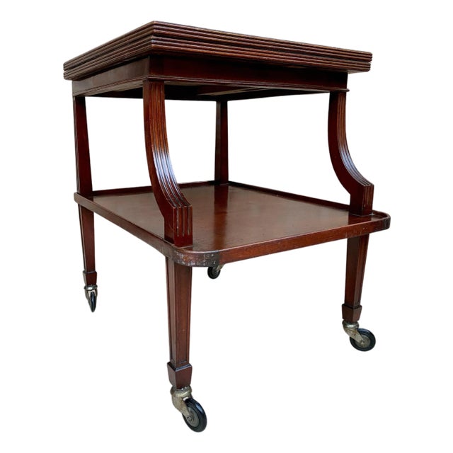 Early 20th Century Cherry Wood Serving Bar Cart with Removable Tray, 1940s For Sale