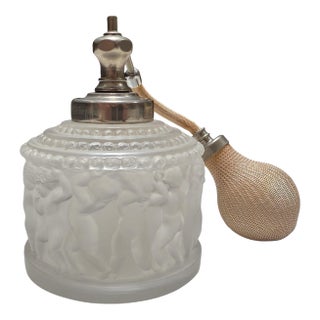 Vintage Signed Lalique French Crystal Perfume Atomizer - Bacchus Putti Cherubs For Sale