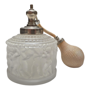 Vintage Signed Lalique French Crystal Perfume Atomizer - Bacchus Putti Cherubs