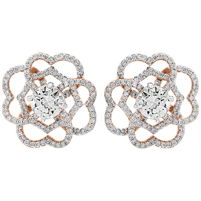 1 Carat Each Sapphire Diamond Flower/Cluster Earring 14 Karat Rose Gold For Sale - Image 18 of 18