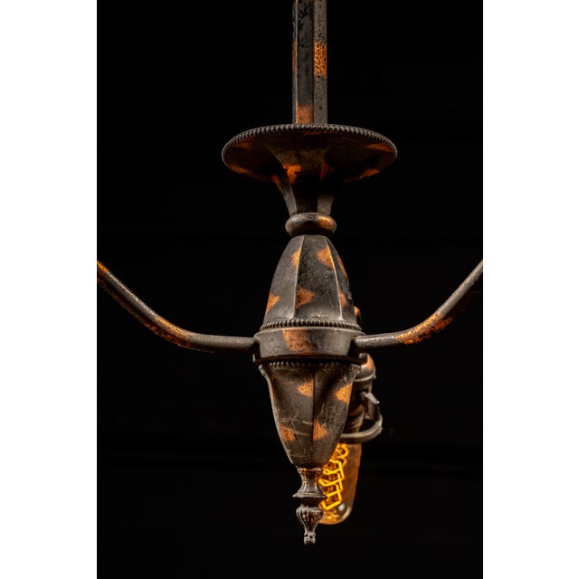 Early 20th Century Triple-Arm Japanned Copper Gooseneck Chandelier For Sale - Image 4 of 7