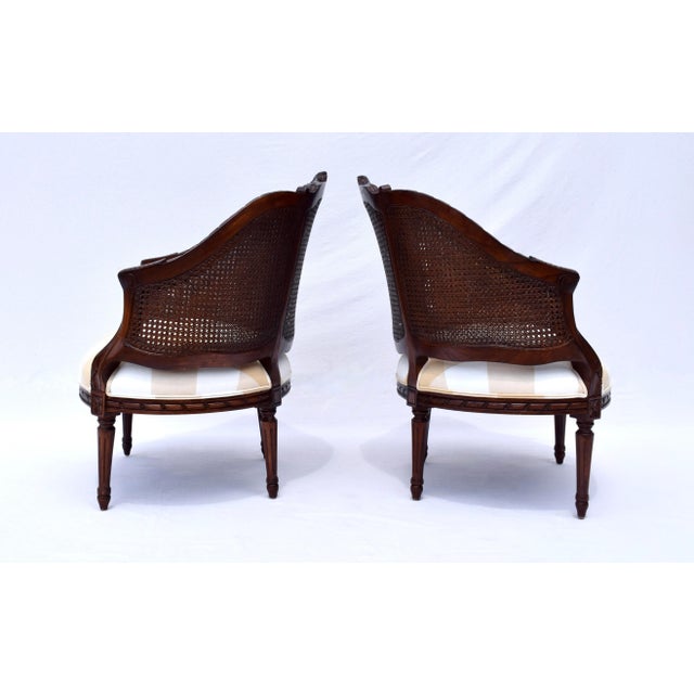 2010s Louis XVI Style Double Cane Bergere Chairs in Walnut For Sale - Image 5 of 11