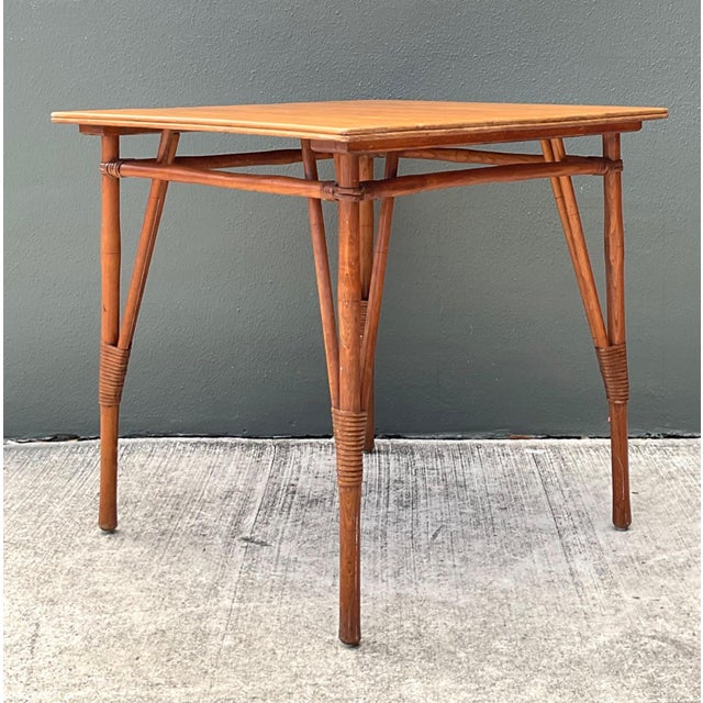 Vintage Wood and Rattan Game Table For Sale In West Palm - Image 6 of 18