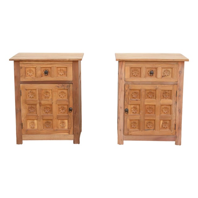 Set of 2, Haveli Lotus Flower Bedside Cabinets For Sale