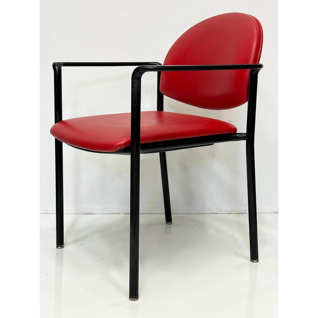 Red Postmodern Vintage Upholstered Steel Dining Armchairs, Set of 4, Usa For Sale - Image 8 of 9