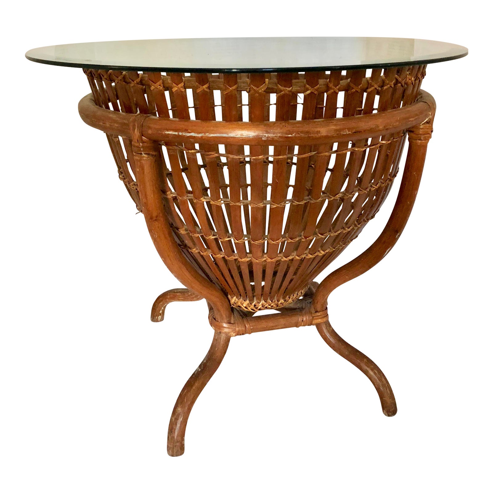 Vintage Bamboo Base Round Side Table Chairish